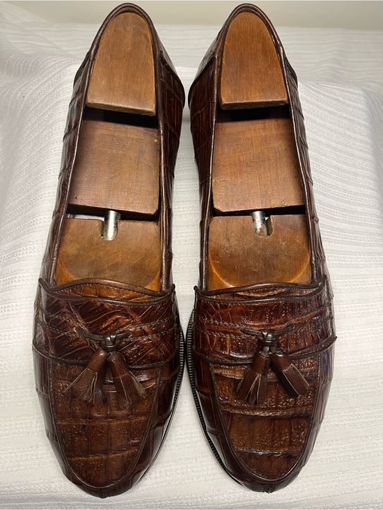 Vintage Bruno Magli Brown Genuine Crocodile Leather Tassel Loafers main image 6